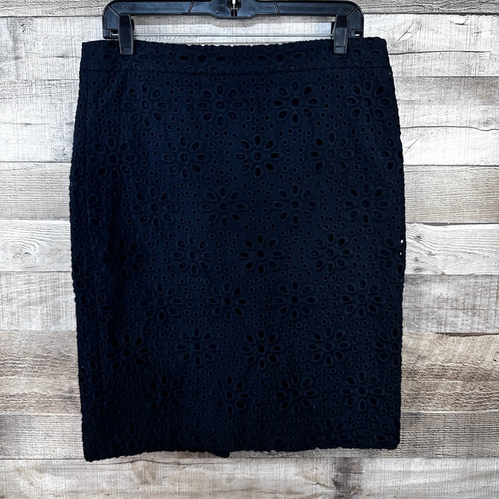 J.Crew No. 2 Pencil Skirt Navy Blue Pinwheel Eyelet Cotton Blend Size 8